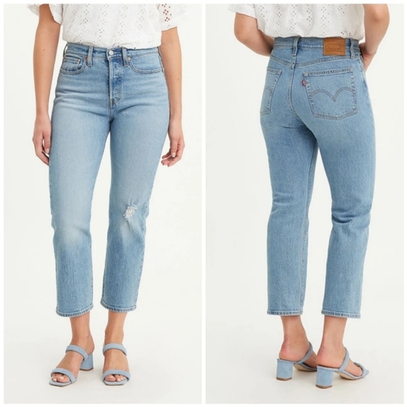 Levi's Wedgie Straight Leg Crop Jeans Tango Blue - Picture 2 of 3